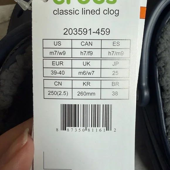 CROCS Unisex Navy Blue Fleece-Lined Clog Size m7/w9 - Picture 8 of 8